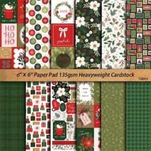 6x6 12 Sheet Plaid, ho ho ho, holly, Christmas Themed Scrapbook Paper