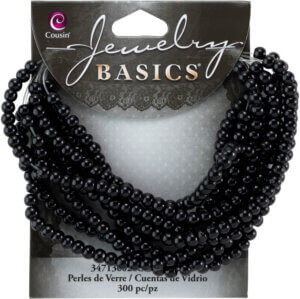 CousinDIY Jewelry Basics Glass Beads 4mm 300/Pkg-Black Opaque Round