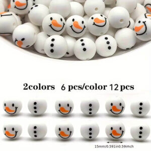 12pc 15mm Snowman Silicone Beads 6 heads 6 bodies