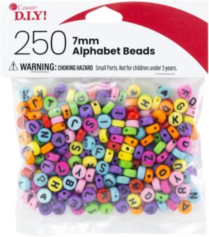 CousinDIY Alphabet Beads 7mm 250/Pkg-Assorted Round With Black Letters