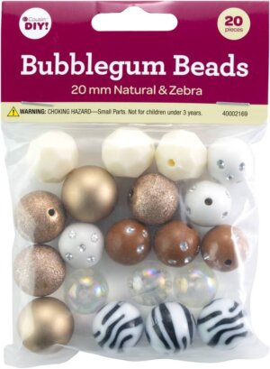 CousinDIY Bubblegum Bead 20mm 20/Pkg-Natural Zebra