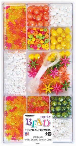 The Beadery 12 Compartment Bead Box-Tropical Flowers; 650 Beads