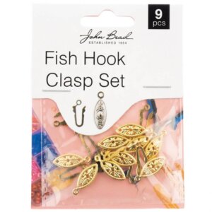 John Bead Fish Hook Clasp Set 6x20mm 9/Pkg-Gold
