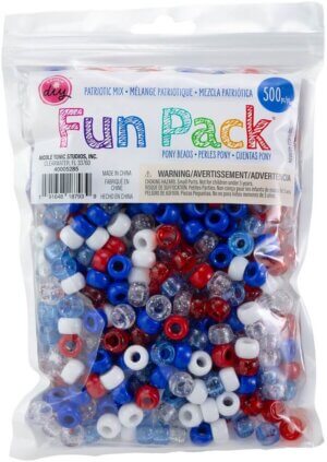 CousinDIY Pony Beads 6mmX9mm 500/Pkg-Patriotic Mix