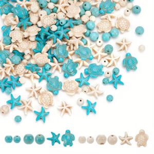 216pc 6 Styles Turtle Starfish White & Blue Synthetic Turquoise Beads 1-1.5cm