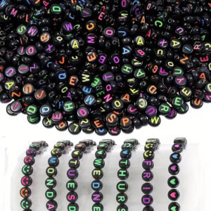 1000pc Black with Colored Letters 7mm Round Alphabet Acrylic Beads
