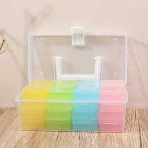 32pc 2x2in Colored boxes Plastic Storage Box in Carrying Case 32pc 2x2in Colored boxes Plastic Storage Box in Carrying Case