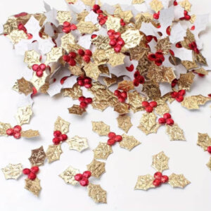 25pc 1in Gold Holly Embellishments