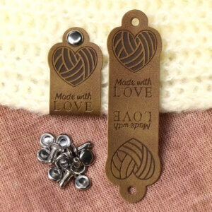 20pc Brown Folding Rivet On Label Heart Made With Love 2x6cm