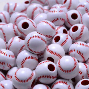 50pc Baseball Acrylic Beads 10mm