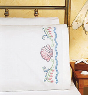 Janlynn Stamped Cross Stitch Pillowcase Pair 20"X30"-Seashells