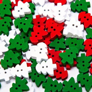 100pc 1cm Mixed Christmas Tree Wood Buttons White Red Green 100pc 1cm Mixed Christmas Tree Wood Buttons White Red Green