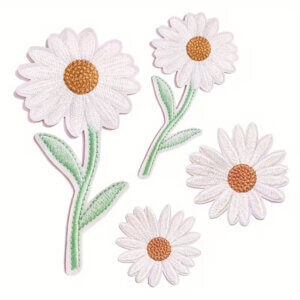 4pc Daisy Various Sizes Iron on Embroidery Patch 2-5in