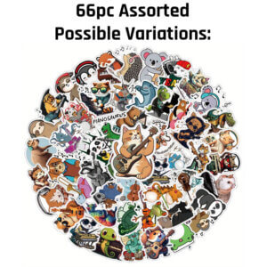 66pc 3-5cm Mixed Animal Musicians Stickers