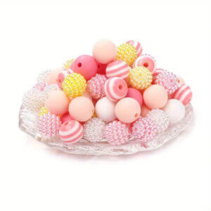 70pc 12mm Pink, White, and Gold Silicone Beads