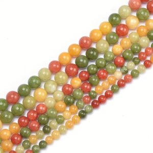 60pc 6mm Green, Red, and Yellow Round Stone Beads