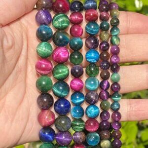 50pc 8mm Rainbow Galaxy Tiger Eye Round Beads