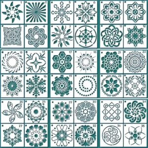 36pc Assorted Mandala Stencils Square 3.54in Reusable