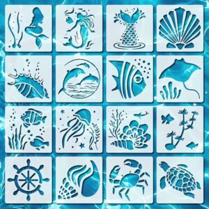 16pc Nautical and Ocean Theme Stencils 4x4in 16 Different Designs