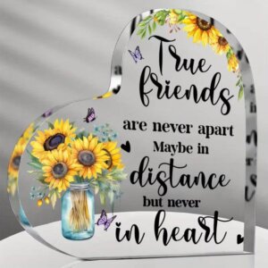 True Friends Never Apart Sunflower 4x4 Heart Plaque