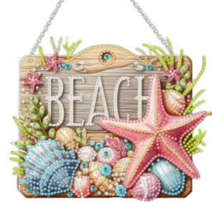 8x7 Beach Wood Sign with Shells Hanging Diamond Art