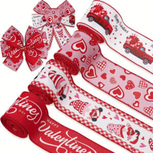 4pcs 16yds Valentine's Day Theme Wired Ribbon Rolls 2.5in