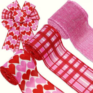 3pcs 12yds Valentine's Day Theme Wired Ribbon Rolls 2.5in