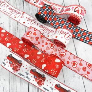 6pcs 24yds Valentine's Day Theme Wired Ribbon Rolls 2.5in