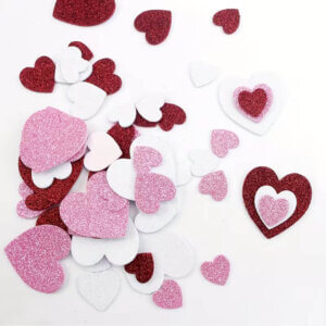60pc Heart Glitter Foam Stickers 3 size 18/25/42mm