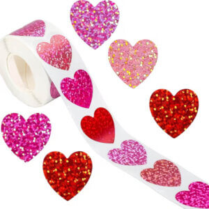 500 Glitter Heart Stickers 1inch