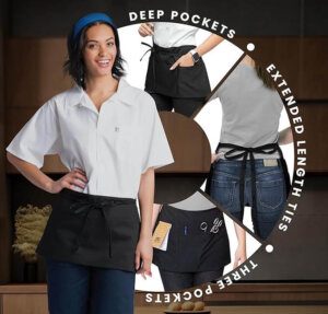 Waist Apron 12x24in 3 Pocket Black 100% Polyester