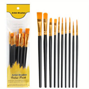 10pc Paint brushes Nylon Round Pointed Flat