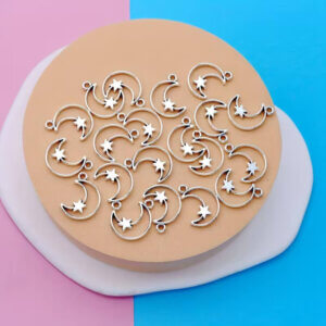 20pc Antique Silver Plated Moon and Star 1.5cm Pendants