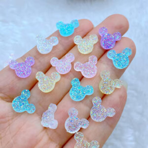 50pc Sparkle Mouse Head Assorted Colors Flat Back Resin 10x12mm