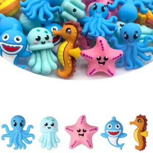 5pc Marine Animal Silicone Beads 19-37mm