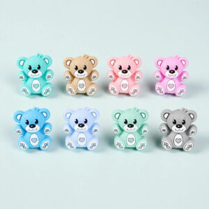 8pc Colorful Bear Silicone Beads 25x29mm