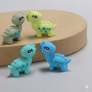 4pc Cute Dinosaur Blue/Green Silicone Beads 32mm Mixed Colors