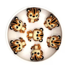 7pc Cute Tiger Silicone Beads 26mm