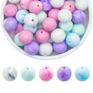 50pc 15mm Marble Pink Blue White Mixed Silicone Beads
