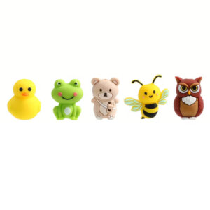 5pc Mixed Duck Frog Bee Owl Bear Silicone Beads 19-30mm