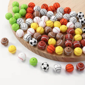 40pc Mixed Sports 15mm Silicone Beads