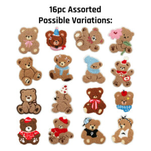 8pc Assorted Cute Bear Embroidered Chenille Patches 2.5in