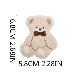 White Bear with Bow Tie Embroidered Chenille Patch 2.5in