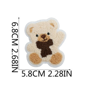 White Bear with Large Bow Embroidered Chenille Patch 2.75in