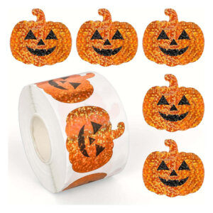 500pc Glitter Orange Pumpkin Sticker Roll 3cm