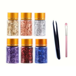 6 Color Leaf Foil Flakes Set - Gold-Silver-Rose-Blue-Red-Purple