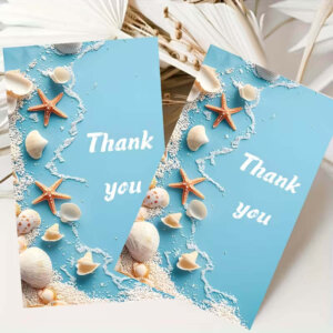 50pc Blue Ocean Theme Thank You Cards 2.1x3.5in
