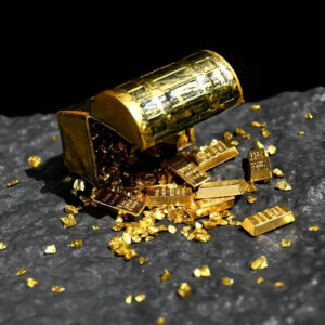Mini Treasure Chest with Gold bars and pieces 1x1x1.5in