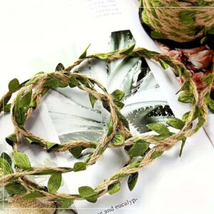 2yd Natural Jute Twine with Green Leaves
