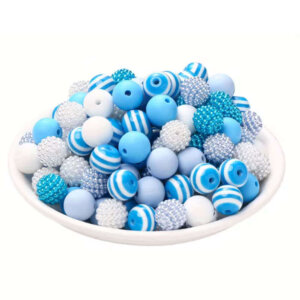 70pc 12mm Blue, White, and Silver Silicone Beads